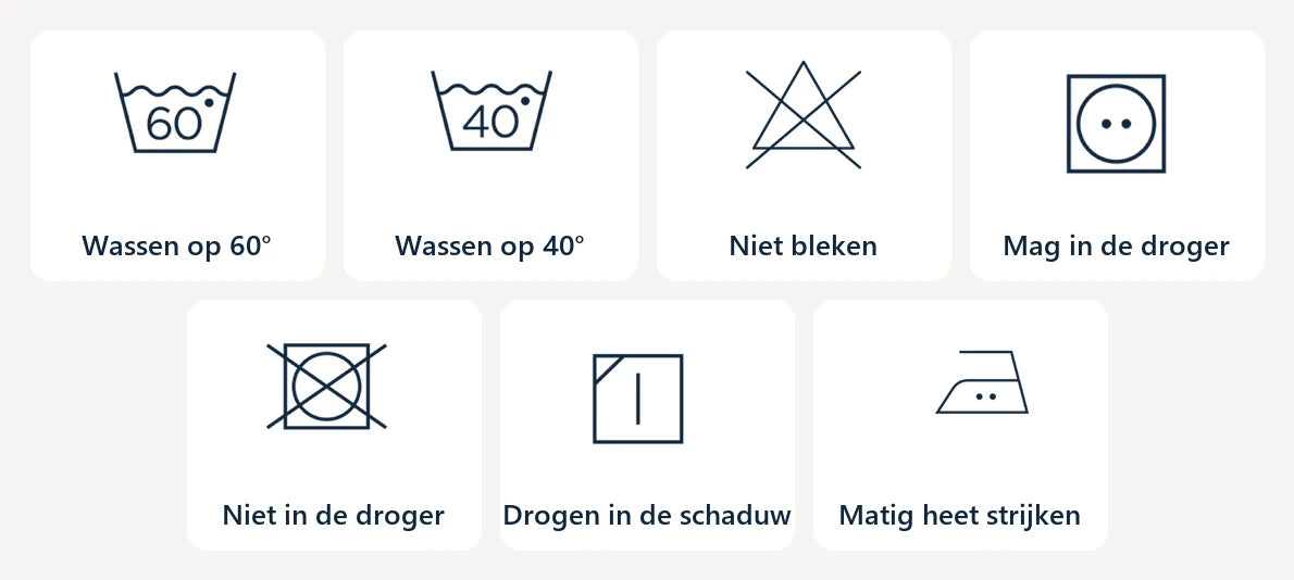 Overzicht van de belangrijkste wassymbolen op bedtextiel