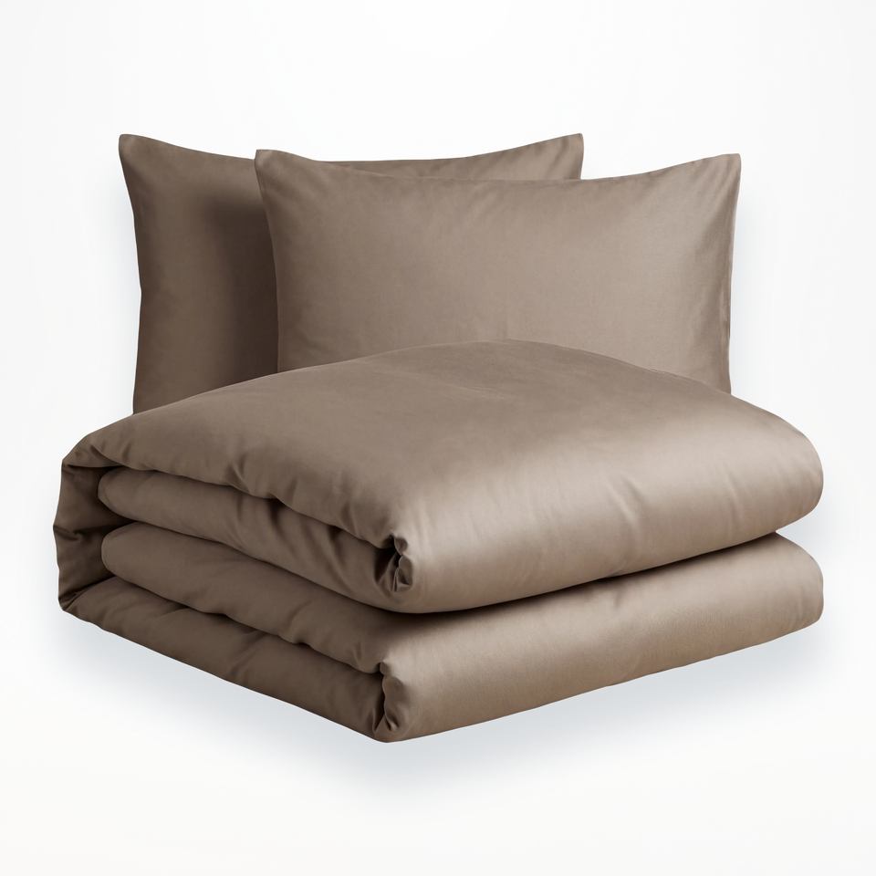 Taupe 100% Katoensatijn Dekbedovertrekset